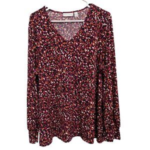 Susan Graver Womens BOHO Tunic Top XL Orange Confetti Print Liquid Knit Casual‎